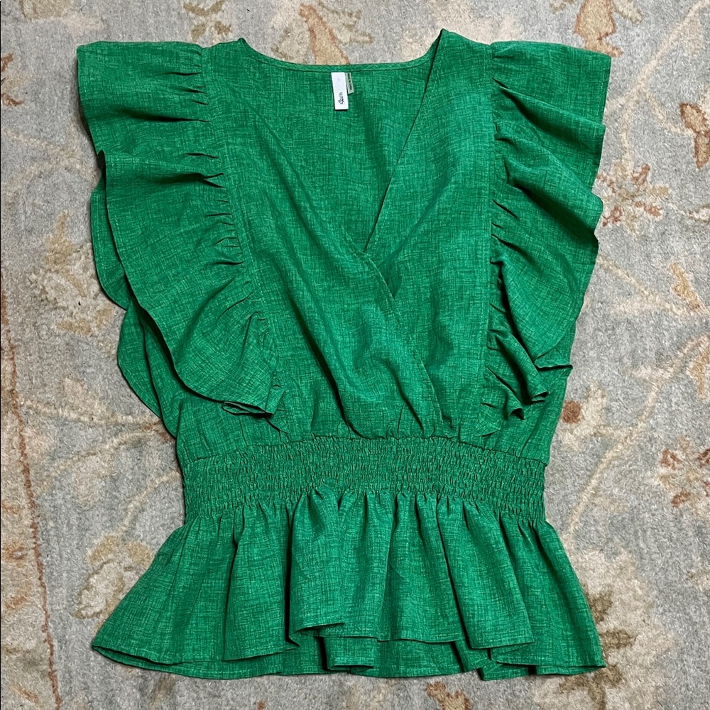 Green Ruffle Sleeve Boutique Top